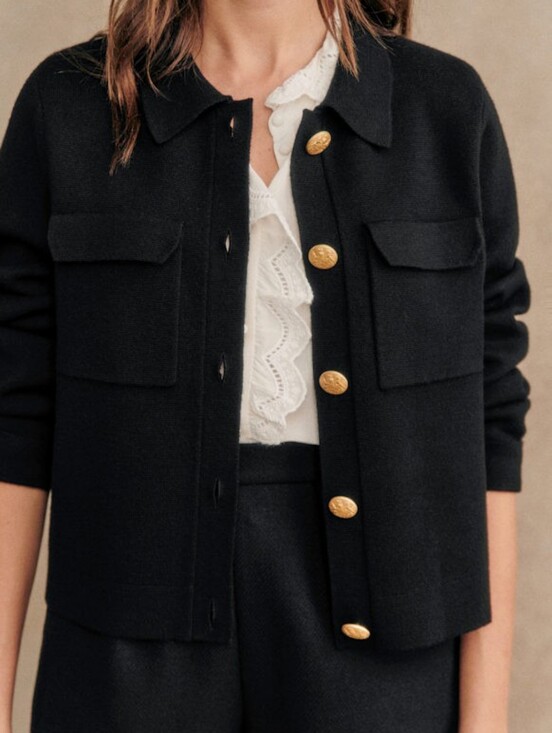 Sezane Sweaters - Sezane Betty Cardigan Black - small